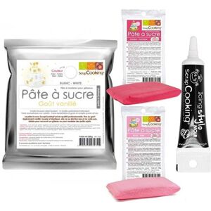 Kit pate a sucre naissance fille + Stylo de glacage noir Scrapcooking