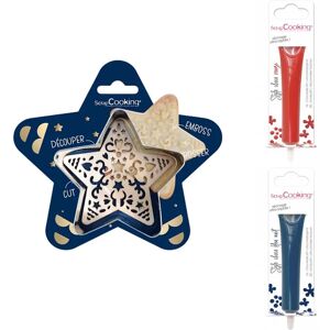 Kit pour biscuit en relief Étoile + 2 Stylos au chocolat rouge et bleu nuit Scrapcooking