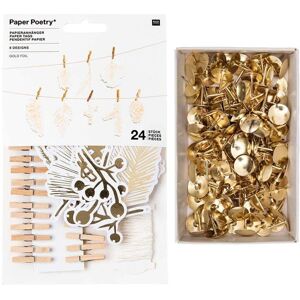 Guirlande de Noel foret doree 24 pieces + 150 punaises dorees Rico Design