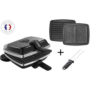 Gaufrier electrique Super 2 Antiadhesif 2 plaques (gaufres et croque-monsieur) avec pique Lagrange [Gris metallise]