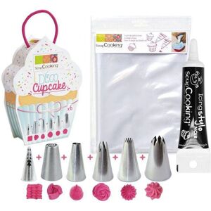 6 douilles et 6 poches a douilles jetables + Stylo glacage noir Scrapcooking