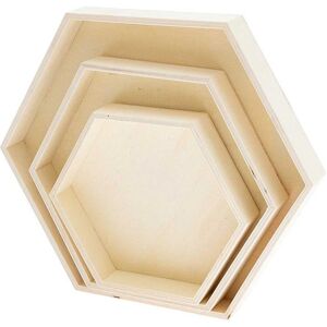 3 plateaux en bois hexagonaux Rico Design