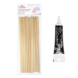 25 batonnets pour Barbe a papa + Stylo de glacage noir Scrapcooking