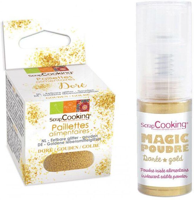 Paillettes alimentaires dorées + Poudre irisée dorée Scrapcooking