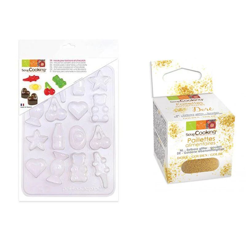 Moule en plastique pour bonbons et chocolats + paillettes dorées Scrapcooking