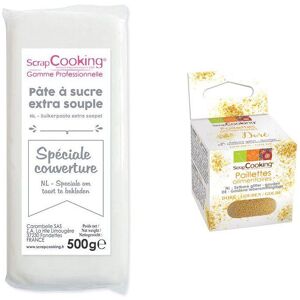 Pate a sucre de couverture blanche 500 g + paillettes dorees Scrapcooking