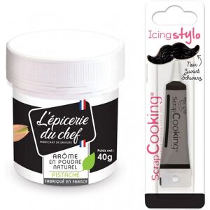 Arôme alimentaire naturel en poudre de Pistache 40 g + Stylo glacage noir Scrapcooking