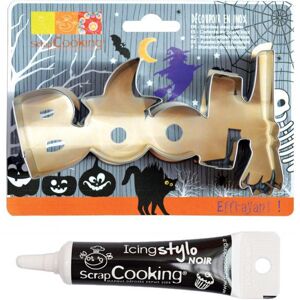 Decoupoir a biscuits en inox Booh Halloween + stylo alimentaire noir Scrapcooking