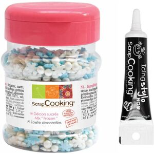 Decors sucres La Reine des Neiges pot 50 g + Stylo de glacage noir Scrapcooking