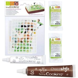 Coffret decor et pate a sucre pour gateau Terrain de football + 1 Stylo chocolat Scrapcooking