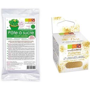 Pate a sucre verte 250 g arome vanille paillettes dorees Scrapcooking