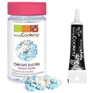 Decors sucres flocons nacres 50 g + Stylo de glacage noir Scrapcooking