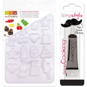 Moule en plastique pour bonbons et chocolats + Stylo de glacage noir Scrapcooking