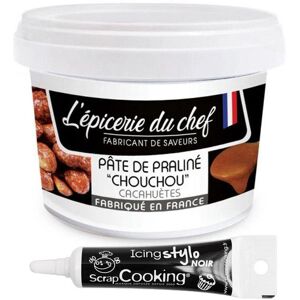 Praline de cacahuetes caramelisees 200 g + Stylo de glacage noir Scrapcooking