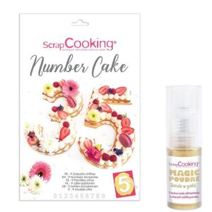 Coffret Number cake + 1 poudre alimentaire irisee doree Scrapcooking