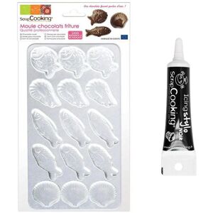 Moule rigide pour fritures en chocolat + Stylo glacage noir Scrapcooking