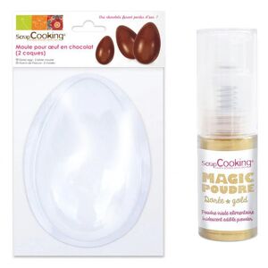 Moule pour Oeuf en chocolat + Poudre alimentaire irisee doree Scrapcooking