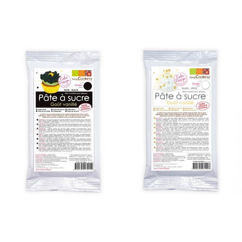 Pâte à sucre noire 250 g & blanche 250 g Scrapcooking