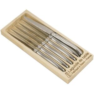 6 couteaux Laguiole tout inox et coffret bois Jean Dubost