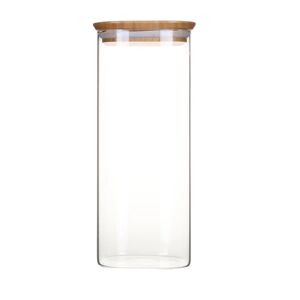 Pot en verre carre couvercle bambou 2,2L Pebbly [Bois]