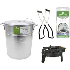 Set cuiseur 40 L 12 bocaux avec rechaud gaz, thermometre a cadran et pince a bocal [Blanc]