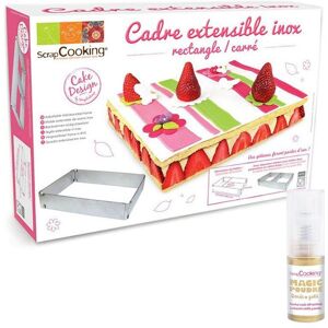 Cadre a patisserie extensible rectangle + 1 poudre alimentaire irisee doree Scrapcooking