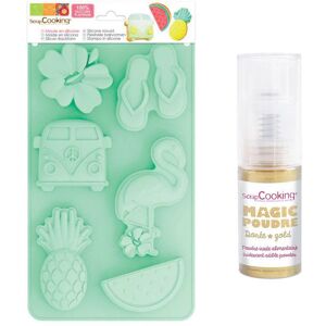 Moule en silicone Summer + 1 poudre alimentaire irisee doree Scrapcooking