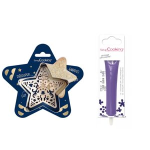 Kit pour biscuit en relief Étoile + Stylo au chocolat violet Scrapcooking