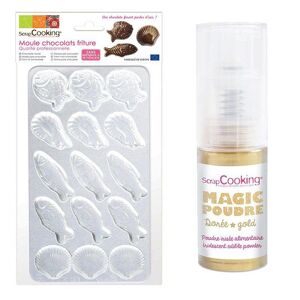 Moule rigide pour fritures en chocolat + 1 poudre alimentaire irisee doree Scrapcooking