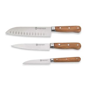 Mathon Set couteau d'office + couteau de chef + santoku en bois d'olivier et lame inox []