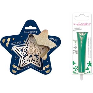 Kit pour biscuit en relief Étoile + Stylo au chocolat vert Scrapcooking