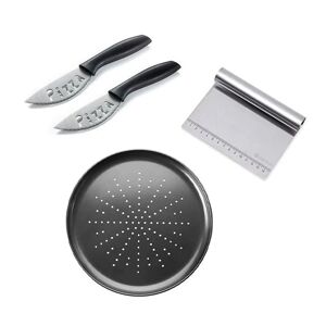 Lot plaque a pizza, coupe pate gradue et 2 couteaux a pizza en inox [Rouge]