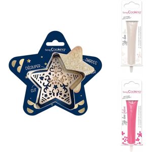 Kit pour biscuit en relief Étoile + 2 Stylos au chocolat blanc et fuchsia Scrapcooking