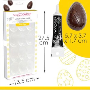 Moule rigide pour 6 oeufs en chocolat + Stylo de glacage noir Scrapcooking