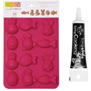 Moule Chocolats de Paques + Stylo de glacage noir Scrapcooking