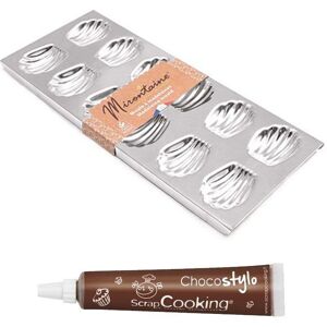 Moule a madeleines en fer blanc 12 empreintes + 1 Stylo chocolat Scrapcooking