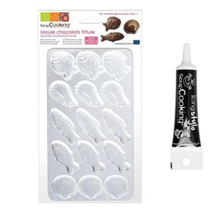 Moule rigide pour fritures en chocolat + Stylo glacage noir Scrapcooking