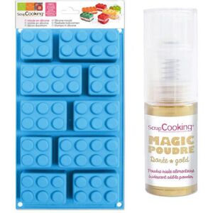 Moule en silicone briques + Poudre alimentaire irisee doree Scrapcooking