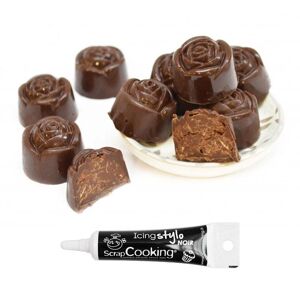 Moule a chocolats rigide Roses + Stylo de glacage noir Scrapcooking