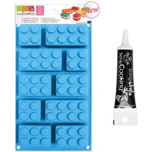 Moule silicone briques + Stylo de glacage noir Scrapcooking