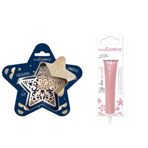 Kit pour biscuit en relief Étoile + Stylo au chocolat rose pastel Scrapcooking