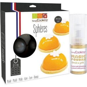 Moule a gateau semi- rigide 9 demi-spheres + 1 poudre alimentaire irisee doree Scrapcooking