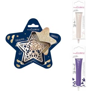 Kit pour biscuit en relief Étoile + 2 Stylos au chocolat blanc et violet Scrapcooking