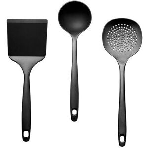 Set 3 ustensiles en nylon : spatule, ecumoire, louche [Noir]