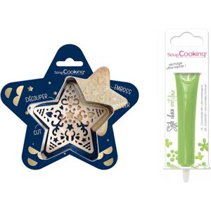 Kit pour biscuit en relief Étoile + Stylo au chocolat vert clair Scrapcooking