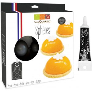 Moule a gateau semi-rigide 9 demi-spheres + Stylo de glacage noir Scrapcooking