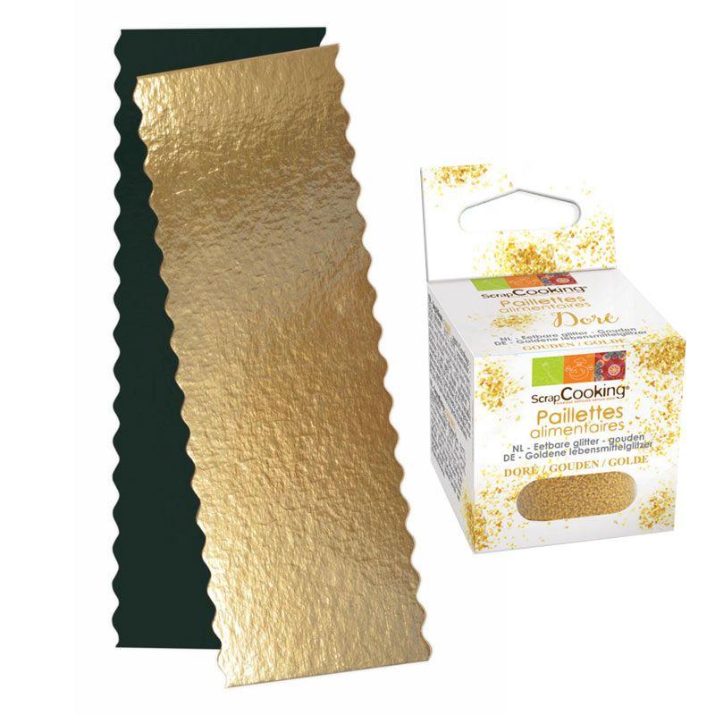 Supports à Cakes & Bûches 30 x 10 cm + paillettes dorées Scrapcooking [Marron]