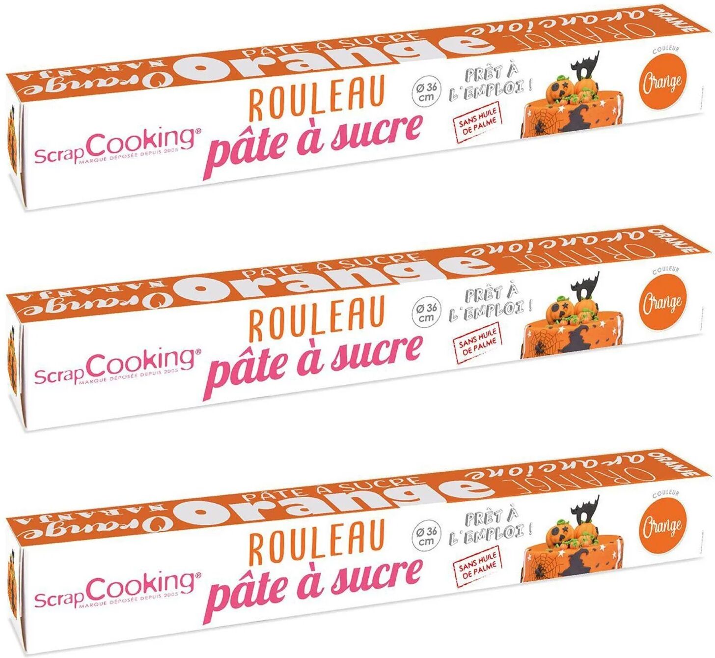 3 pâtes à sucre en rouleau orange Ø 36 cm Scrapcooking