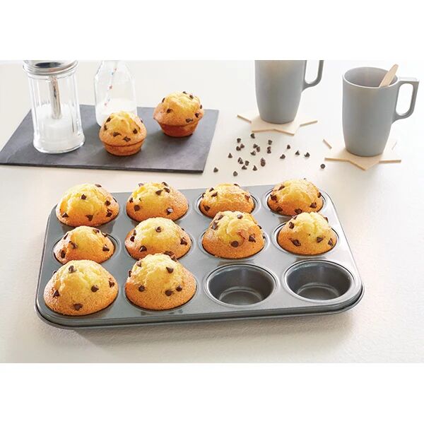Plaque 12 muffins acier revêtement antiadhérent 35,5 cm Mathon [Noir]