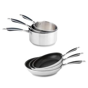 Batterie de cuisine Excell'inox 3 poeles inox revetu et 3 casseroles inox Mathon [Gris metallise]